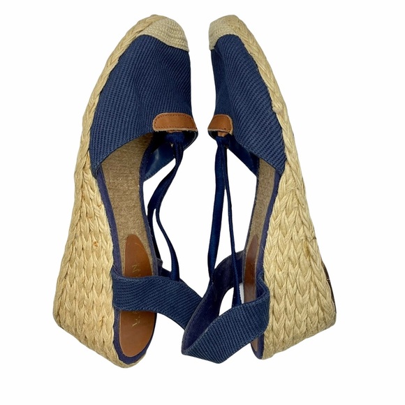 Lauren Ralph Womens 9.5B Espadrille Wedge Navy Blue Sandal Close Toe Sling Back - Picture 2 of 9